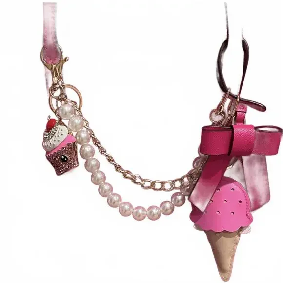 Kate Spade Pink Leather Tote Bag with Ice Cream Charm EUC - Picture 2 of 8